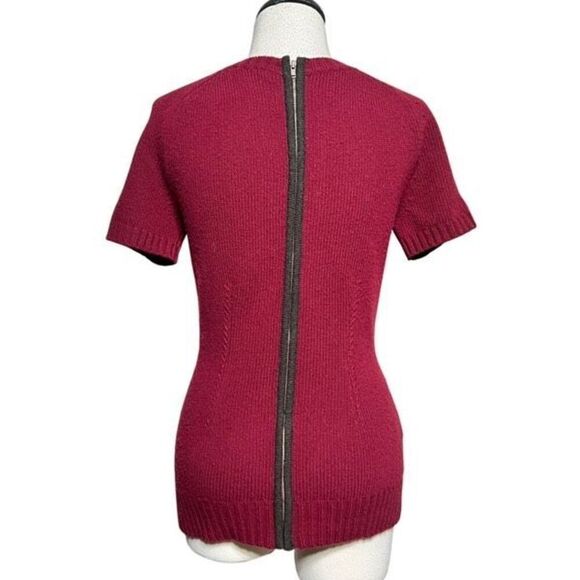 BCBGMAXAZRIA Short Sleeve Burgundy Fitted Wool Sweater Size Small - Picture 3 of 4